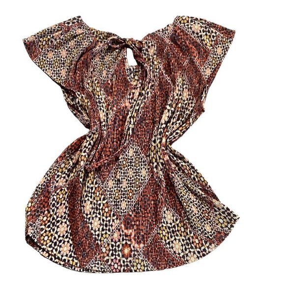 Lauren Conrad Peasant Top Mixed Print Shimmer Micropleated M 64J - Picture 5 of 12